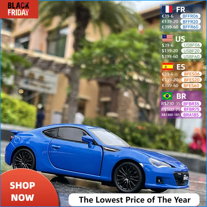 Diecast 1/32 Scale Subaru BRZ Coupe Car Alloy Toy Vehicle Model Steering Wheel Tire Linkage Collection Souvenir Boys Hot Sale