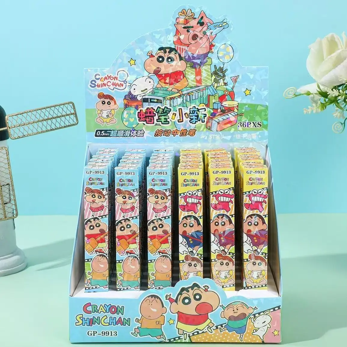 6Pcs Cartoon Crayon Shin-Chan Gel Pen Exquisite Blind Box Packaging Neutral Pen Student Stationery Office School Supplies Gifts