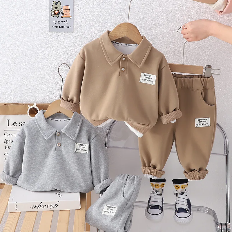 2024 Spring Korean Baby Boy Infant Clothing Sets for Kids Turn-down Collar Long Sleeve T-shirts and Pants Boys 2 Years Outfits