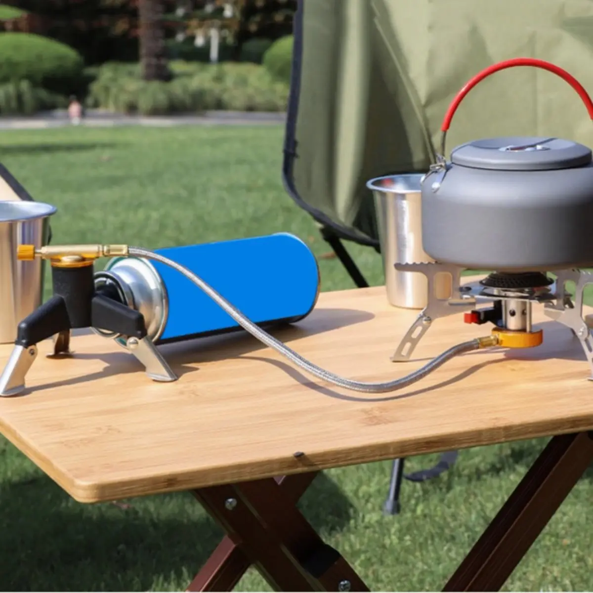 التخييم موقد غاز محول موصل المحمولة للطي حامل ثلاثي القوائم الفولاذ المقاوم للصدأ المشي لمسافات طويلة في الهواء الطلق الظهر الطبخ