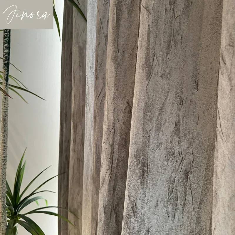 Custom Jacquard Texture Gray Crack Relief Curtains For Bedroom Living Room French Window Villa Balcony Finished