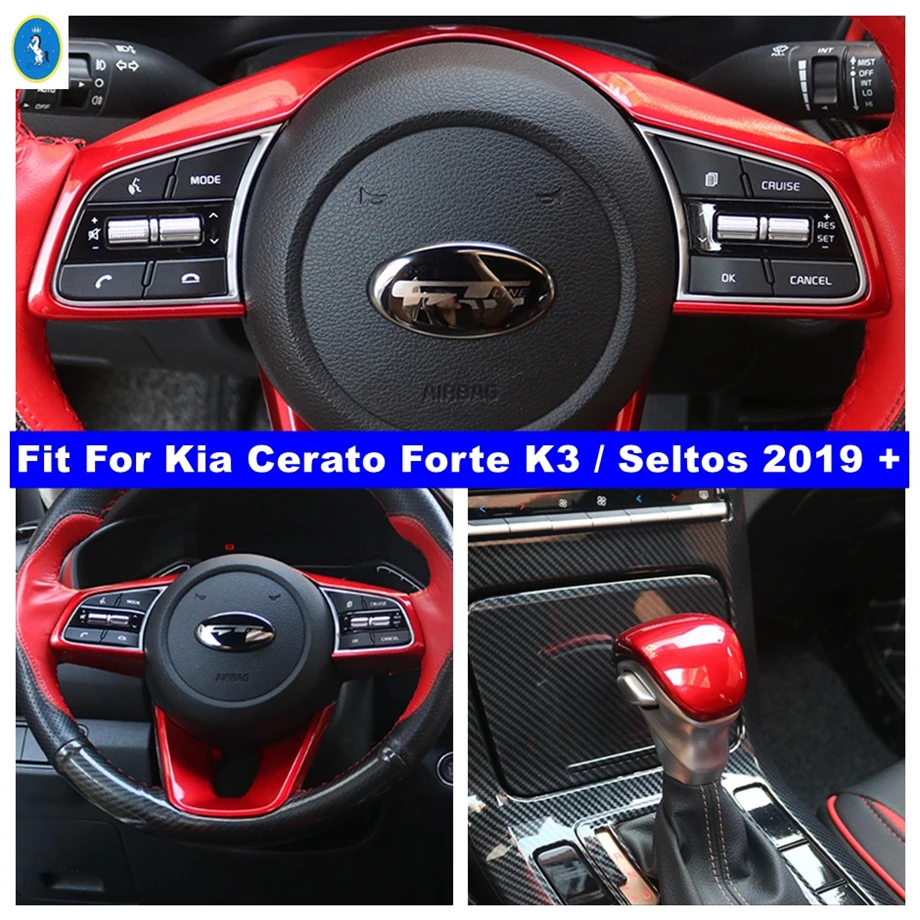 

Red Car Gear Shift Head Knob Steering Wheel Decor Frame ABS Accessories Cover Trim For Kia Cerato Forte K3 / Seltos 2019 - 2023