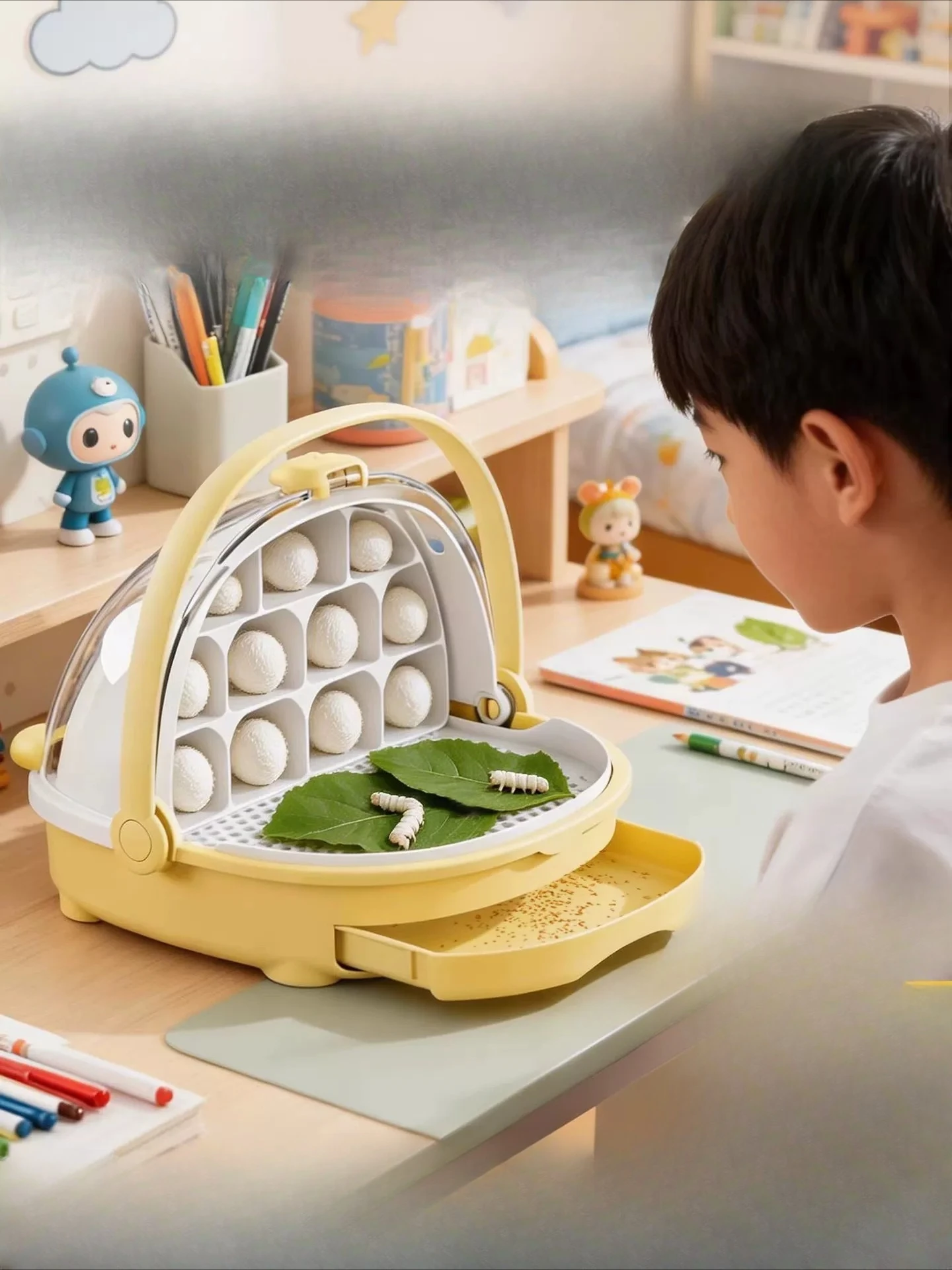

Silkworm baby student silkworm raising set Egg larva Fresh mulberry leaf feeding box Special box Luxury villa Full set of tools