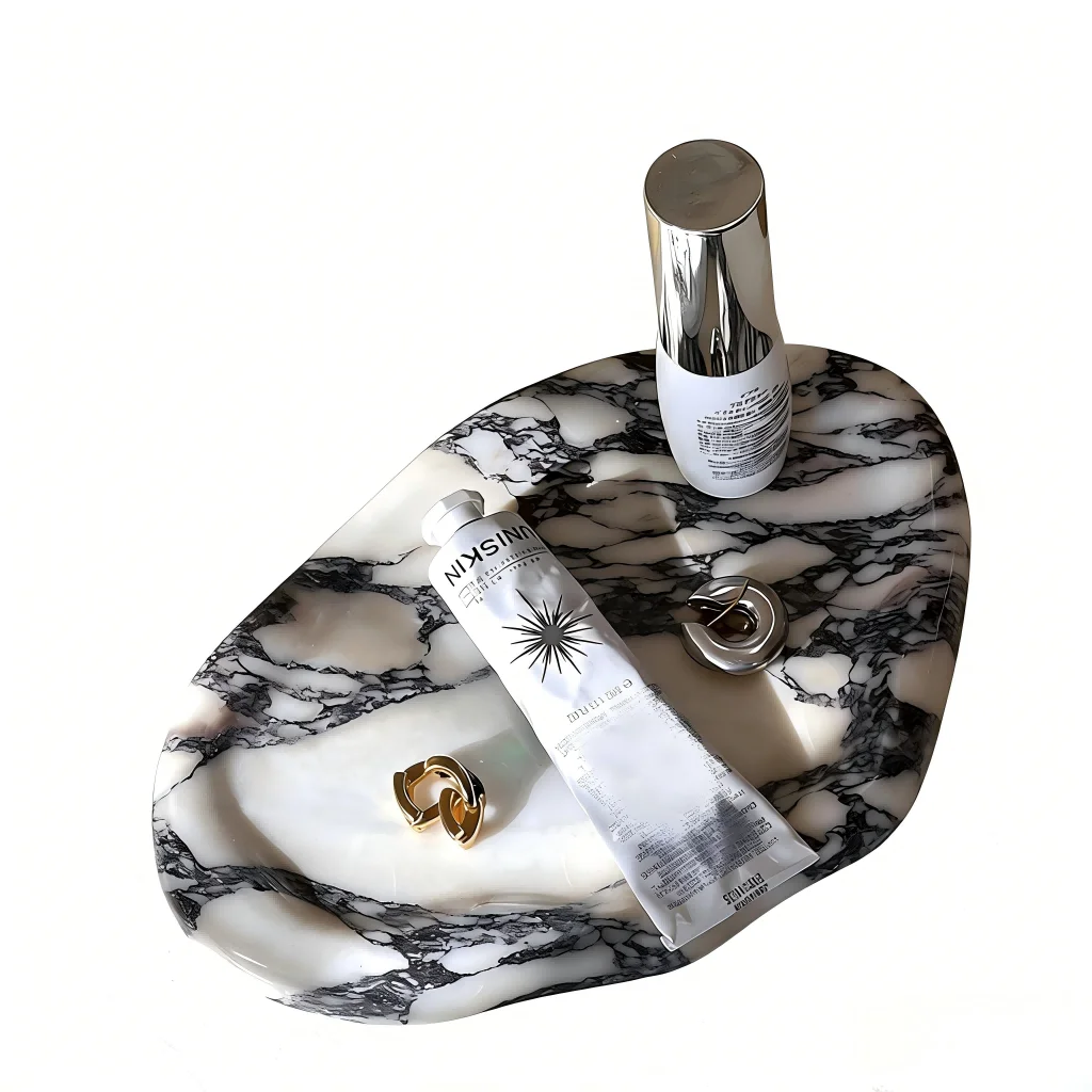 Calacatta Viola Natural Marble Tray, Stone Storage Organizer for Jewelry & Daily Items, Vanity Dresser Bathroom Home Decor