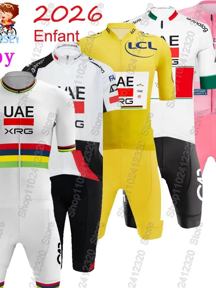 AliExpress NONE Kids UAE 2026 France Tour World-Champion Belgium Mexico Cycling Jersey Boys Girls Cycling Child Clothing Bike Shirts Suit Pants