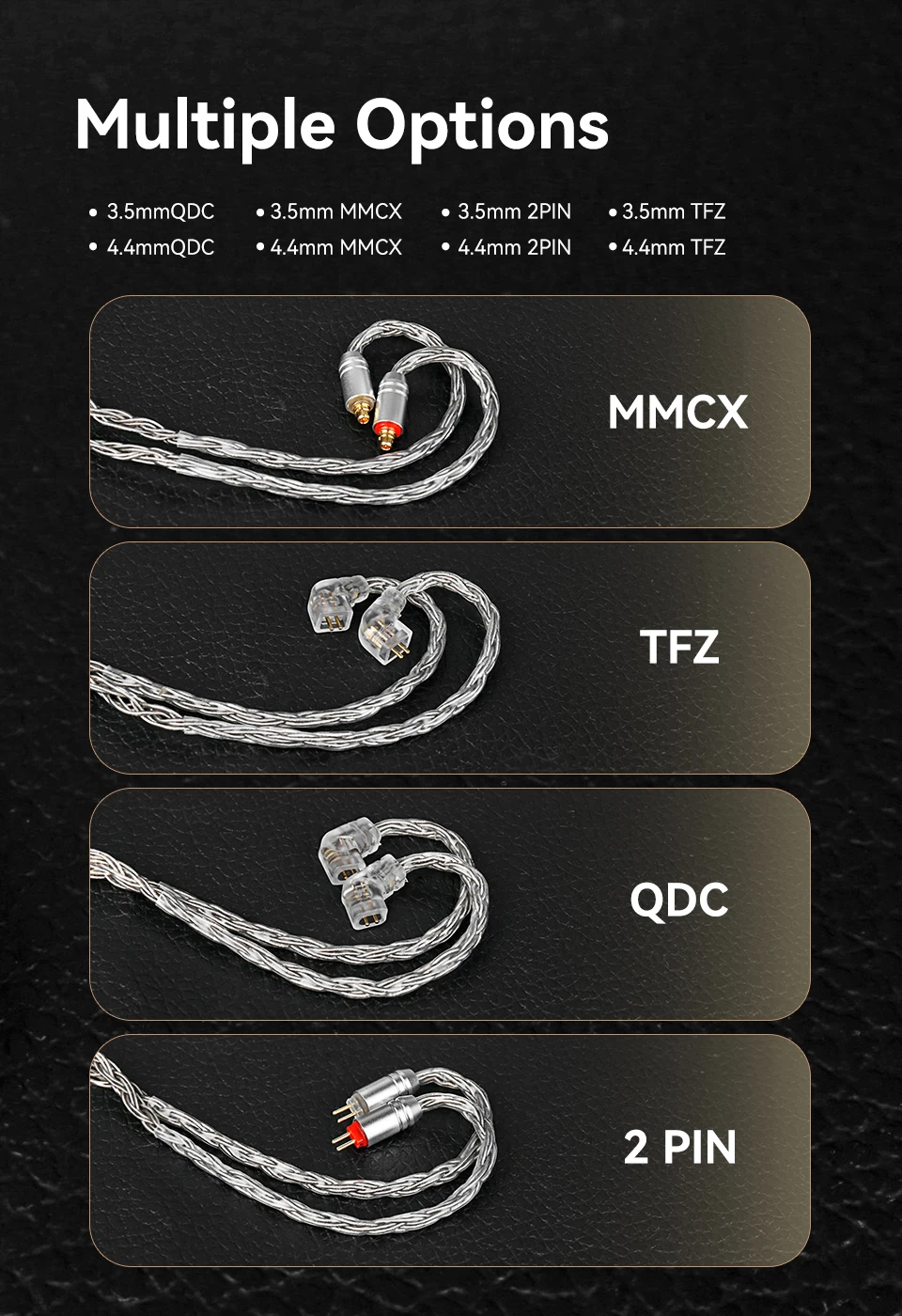 KBEAR JunTian Chord 2 Meter 16 Kerne versilbert OCC HiFi Kopfhörer Upgrade Kabel 2PIN/QDC/MMCX/TFZ Für EDX Pro ZSN CRA NULL – Detail 7