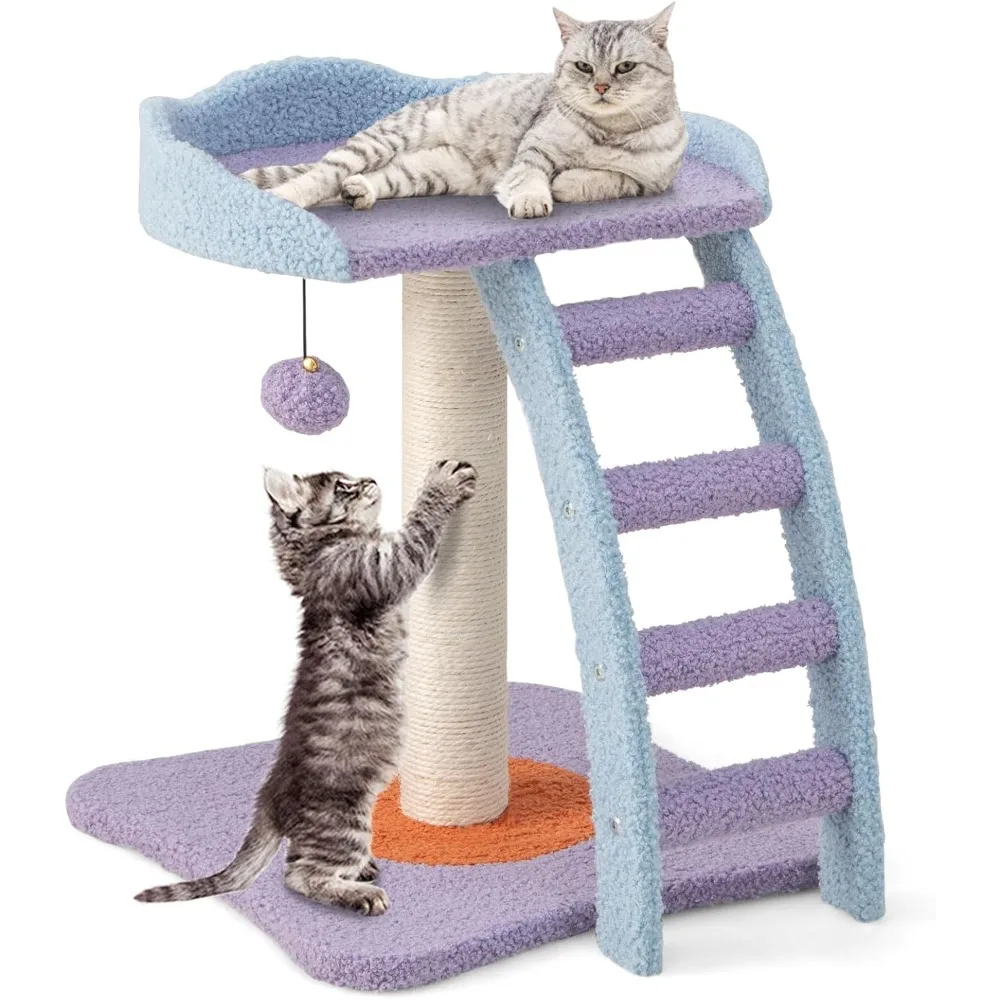 

Small Cute Cat Tree, 19 Inches Modern Cat Tower for Indoor Cats with Top Perch, Scratching Post, Ladder, Blue Purple