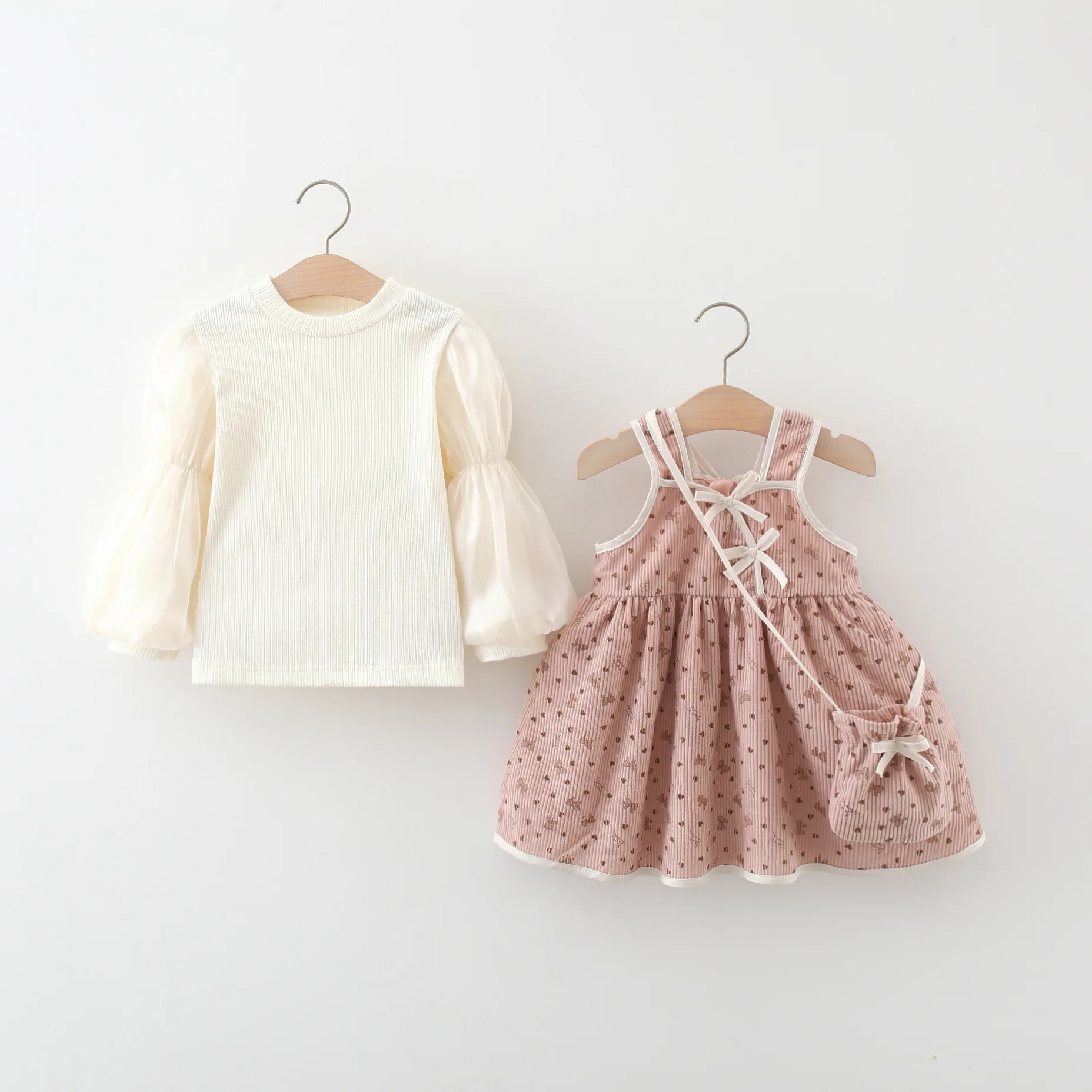 Two Piece Set Of Baby Girl Dresses Spring And Autumn Bow Love Girl Princess Dresses Girls\' Clothing