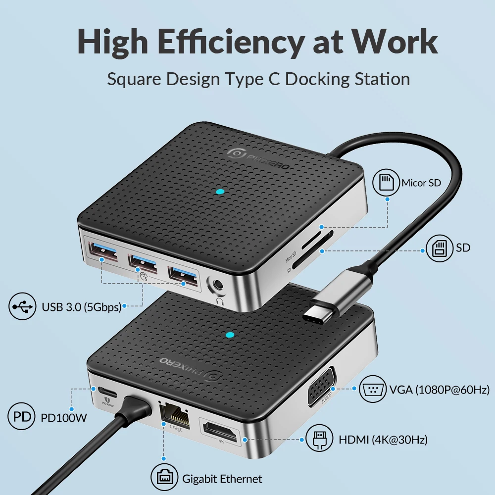 Imagem -03 - Phixero-estação de Ancoragem tipo c Monitor Duplo 10 em Ecrã Triplo Hub Usb c Adaptador Múltiplo para Portáteis Tablets Plug And Play