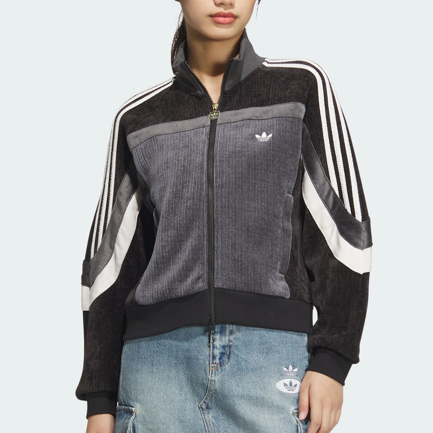 

Adidas genuine clover women's velvet stand up collar sports jacket JL8442