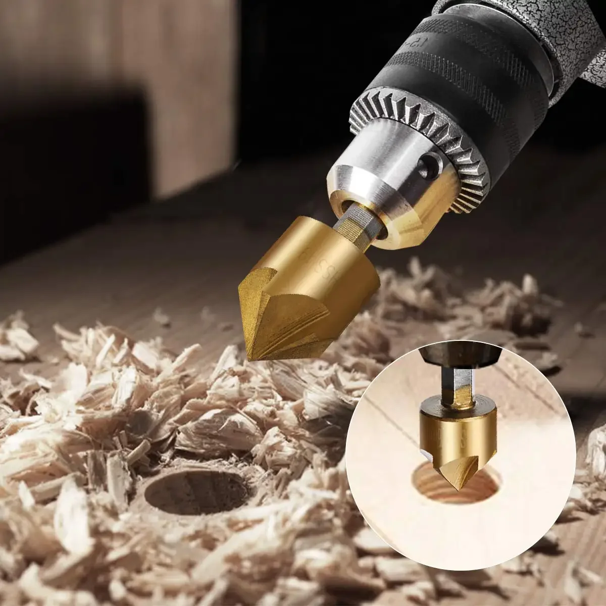 Hexagonal Shank Five-edged Chamfering Tool High Carbon Steel Titanium-plated Five-edged Hole Opener