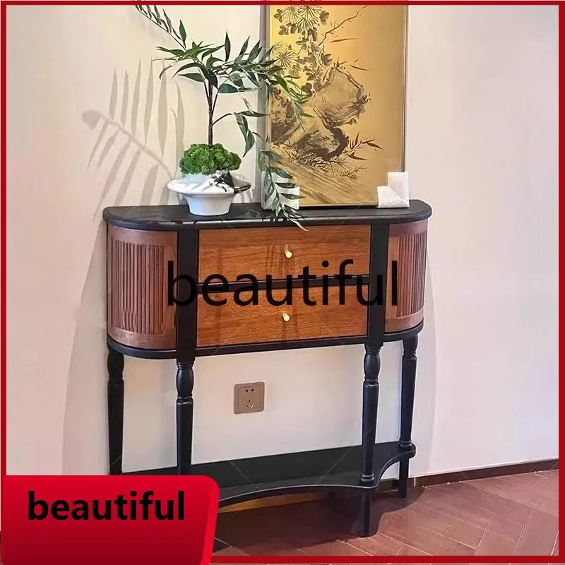

X Retro solid wood xuangtai living room semi-round and ultra-thin, very narrow decorative cabinet against the wall