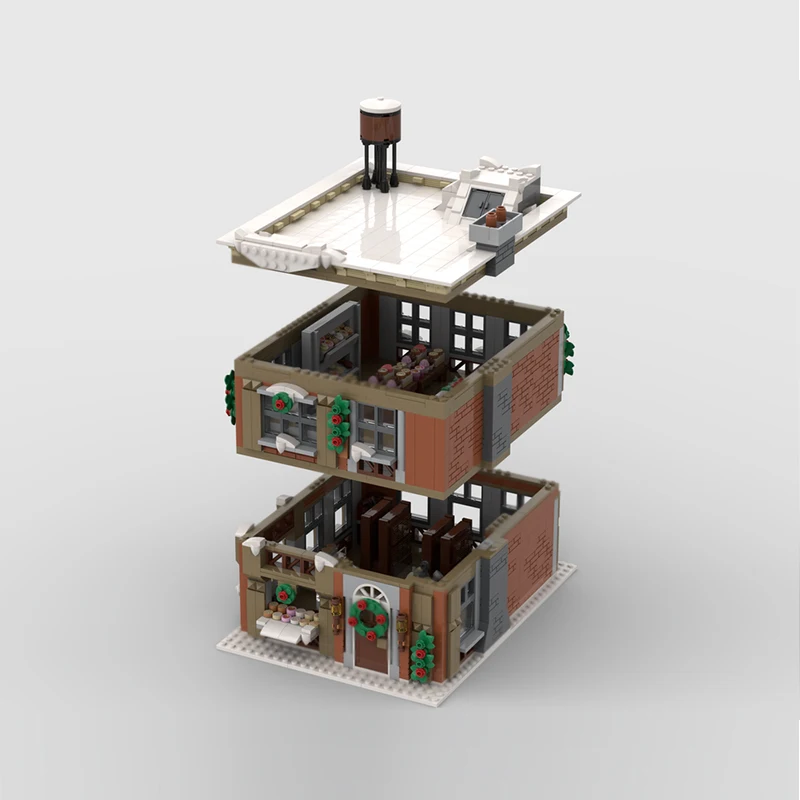 Cidade rua vista modelo moc tijolos de construção inverno aldeia loja doces tecnologia modular presentes feriado montar crianças brinquedo terno