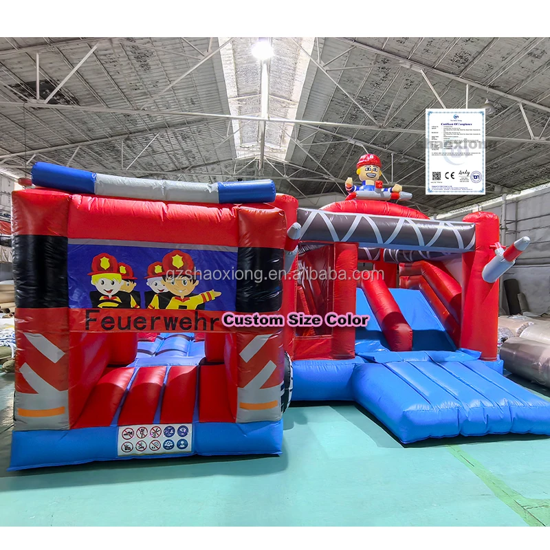 Commercial Outdoor Bouncy House Inflatable Fire Truck Theme Bouncy Castle Toddlers for Kids Bounce House with Double Slides