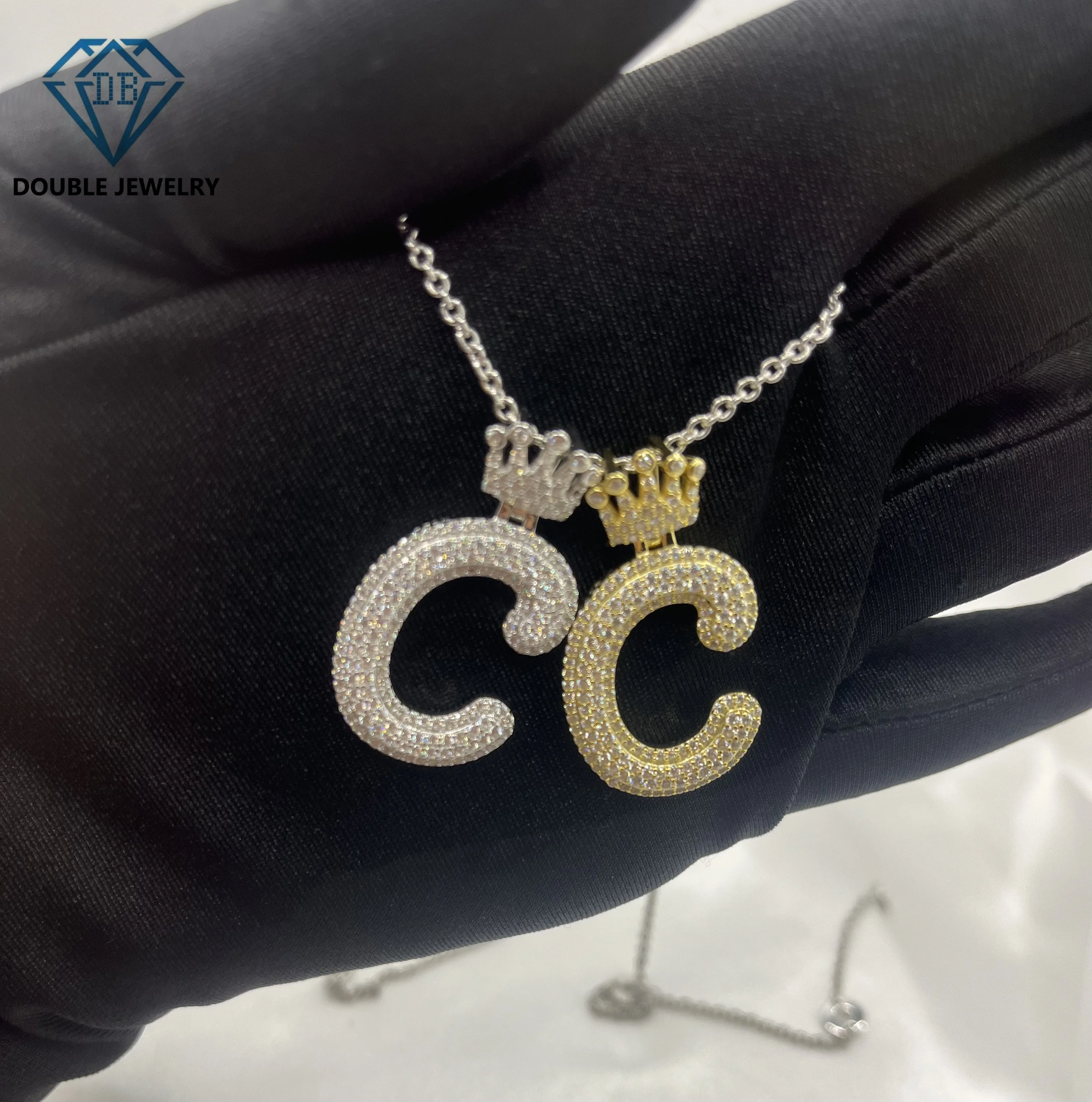 

Double Jewelry unique Crown C letter design moissanite pendant for necklace S925 sterling silver pendant fashion jewelry gift