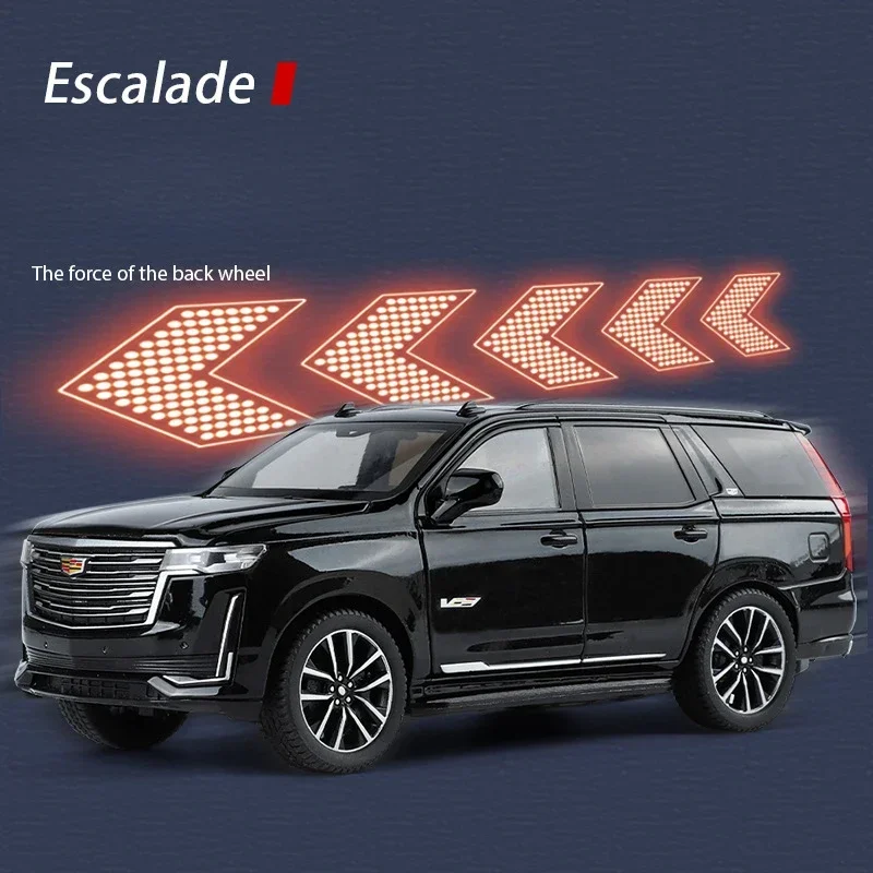 Pull Back Diecast Toy Vehicle 1:24 Cadillac Escalade Alloy Model with Sound Light Collection Miniature Voiture Boy Birthday Gift