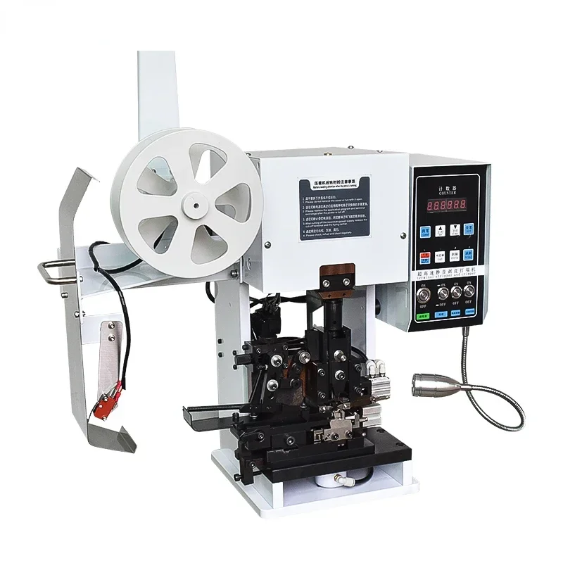 Hot Semi automatic pneumatic horizontal stripping machine, sheath wire stripping and terminal pressing machine, multi-core wire