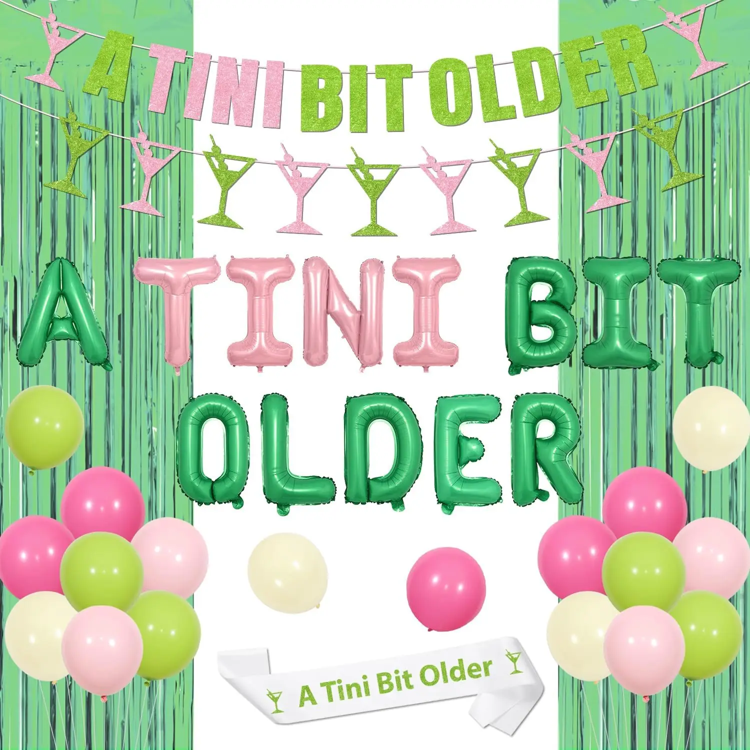 Martini-Thema, Geburtstagsparty-Dekoration, Martini-Geburtstagsschärpen, Ballon-Tini-Bit, ältere Dekoration für Geburtstag, Junggesellenabschied, Partyzubehör