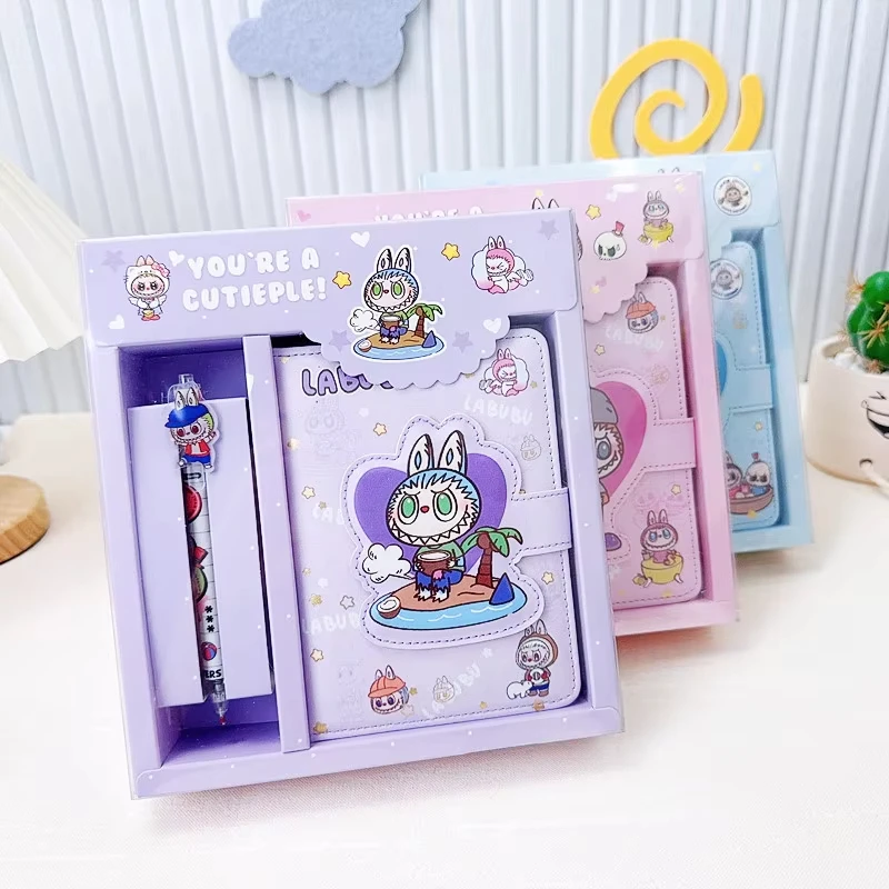 Ensemble de livres à main de dessin animé Labubu pour enfants, bloc-notes magnétique, bloc-notes de dessin animé mignon, cadeau d'enregistrement pour fille, nouveau