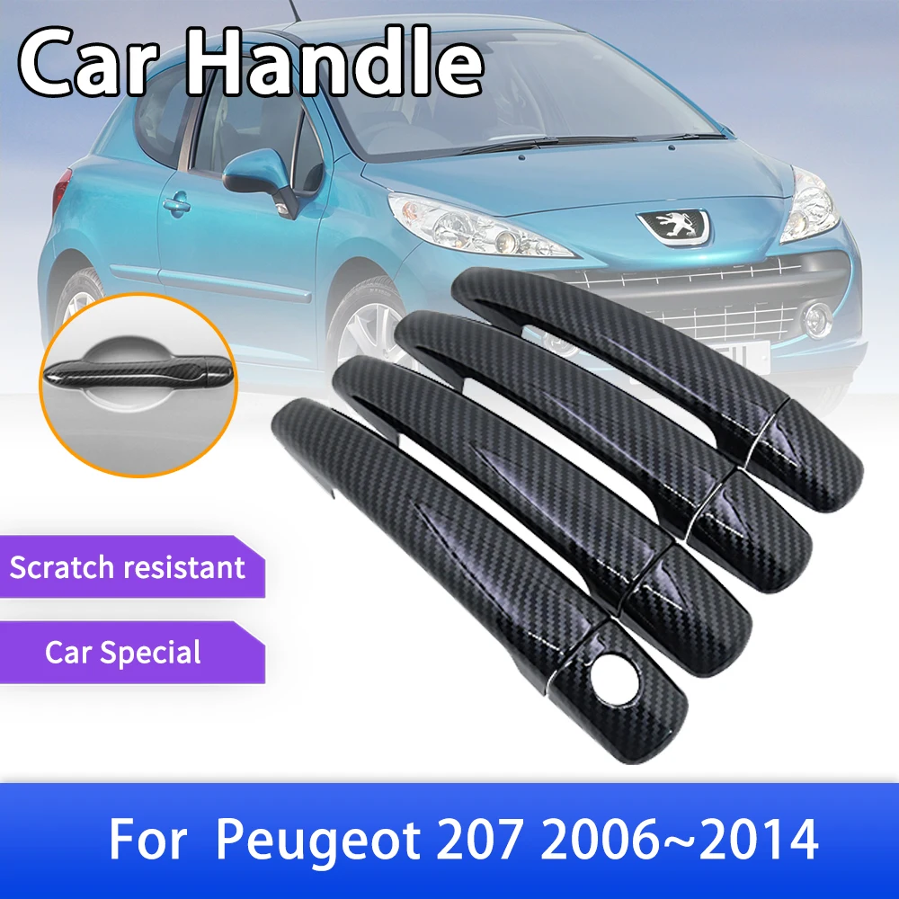 Carbon Fiber Door Handle Cover Trim for Peugeot 207 CC SW 2006 2007 2008 2009 2010 2011 2012 2013 2014 Car Accessories Stickers