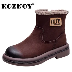 Koznoy 4cm Natural Genuine Leather Ankle Boots Soft Soled Flats Booties Autumn Women Chunky Cow Suede Comfy Spring Rubber Shoes