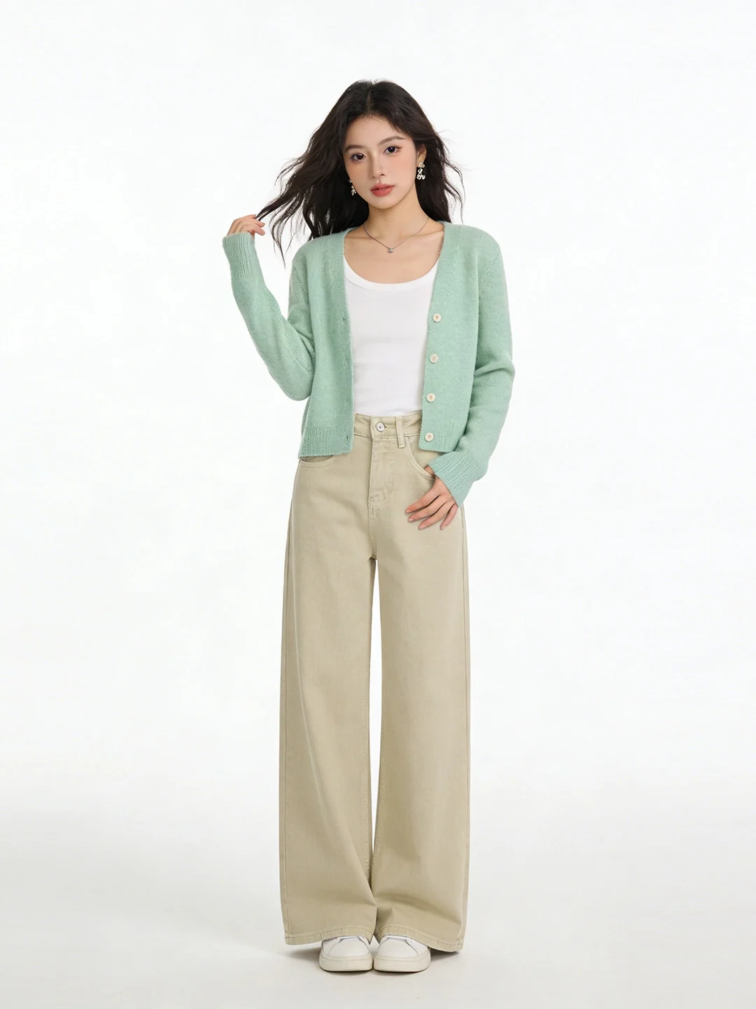 

Minimalist High Waist Wide Leg Soft Denim Pants Loose Drapey Moccasin White Casual Straight Long Trousers Korean Style Jeans
