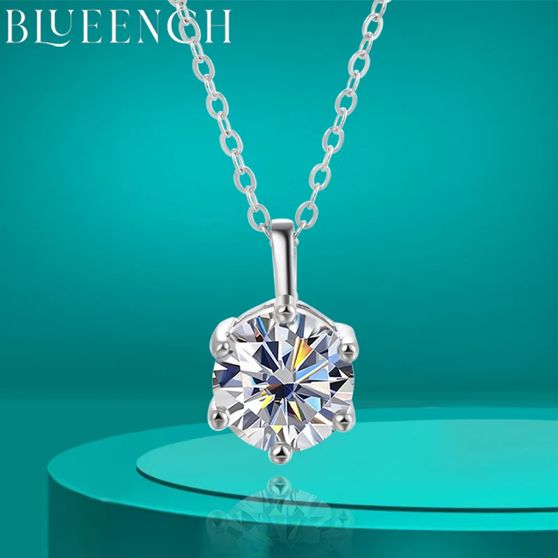 BLUEENCH 2.0ct VVS1 D Color Moissanite Necklace 925 Soild Sterling Sliver Chain with Certificate Fine Jewelry for Woman