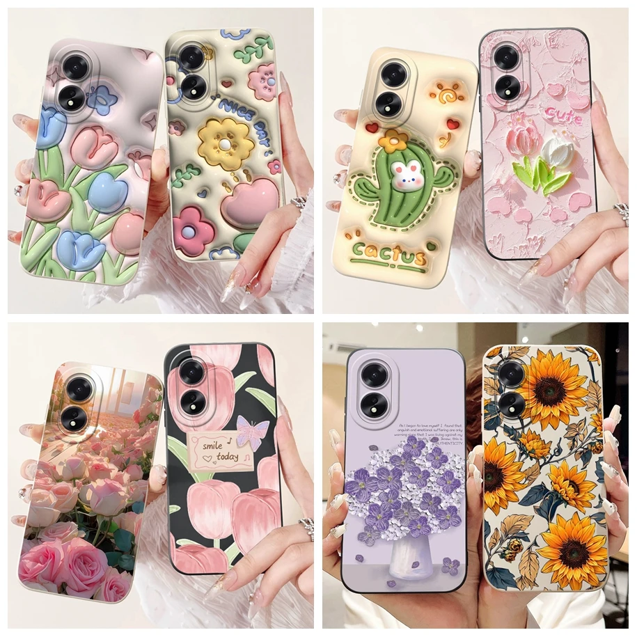 For OPPO A38 4G Case CPH2579 Cover Popular Flower Cactus Soft Silicone Phone Case For OPPO A18 CPH2591 Lens Protective Cover New