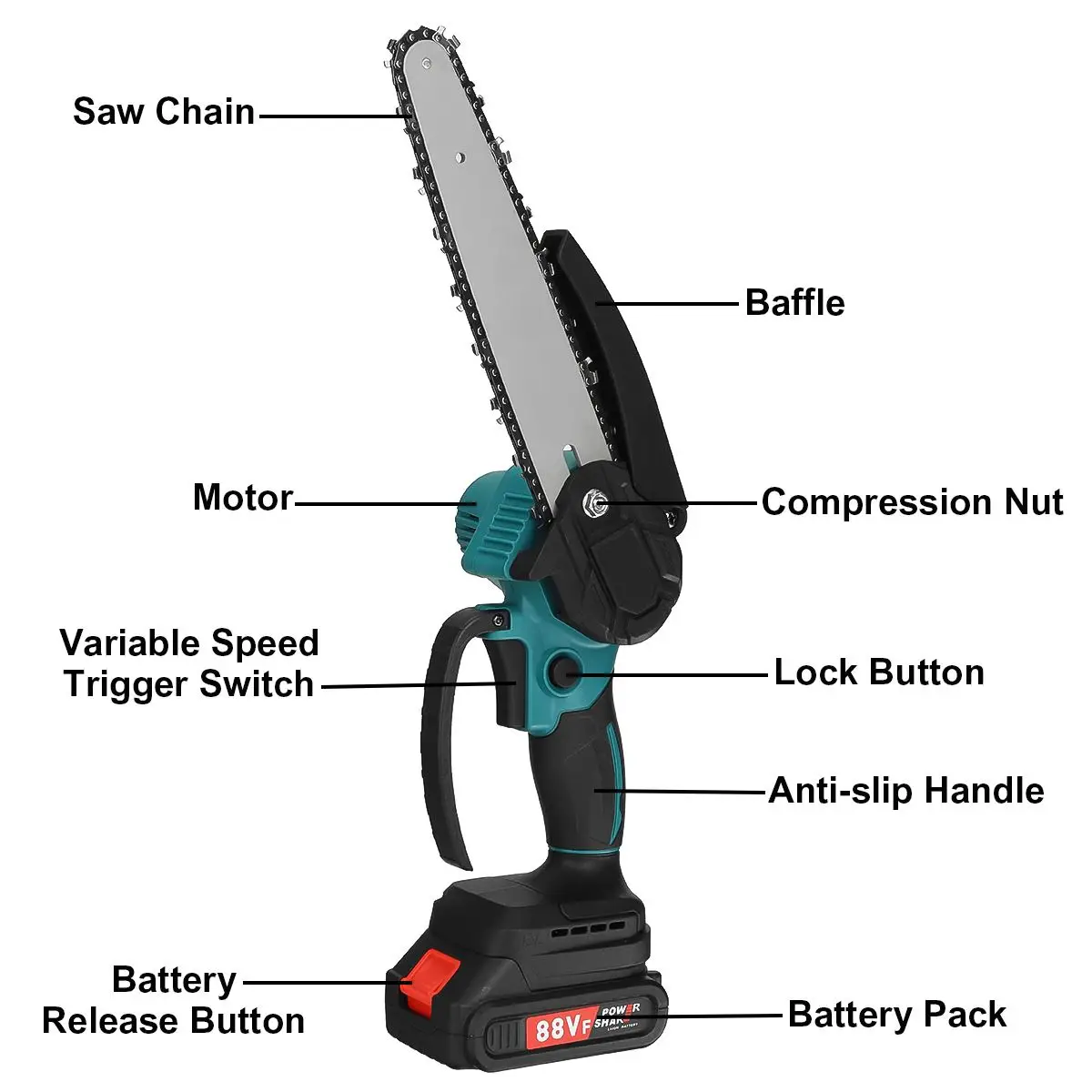 Scie à chaîne électrique sans fil, scie à élaguer, outils électriques de jardin, batterie au lithium pour Makita, 18V, 2x15000mAh, 3000W, 8 po