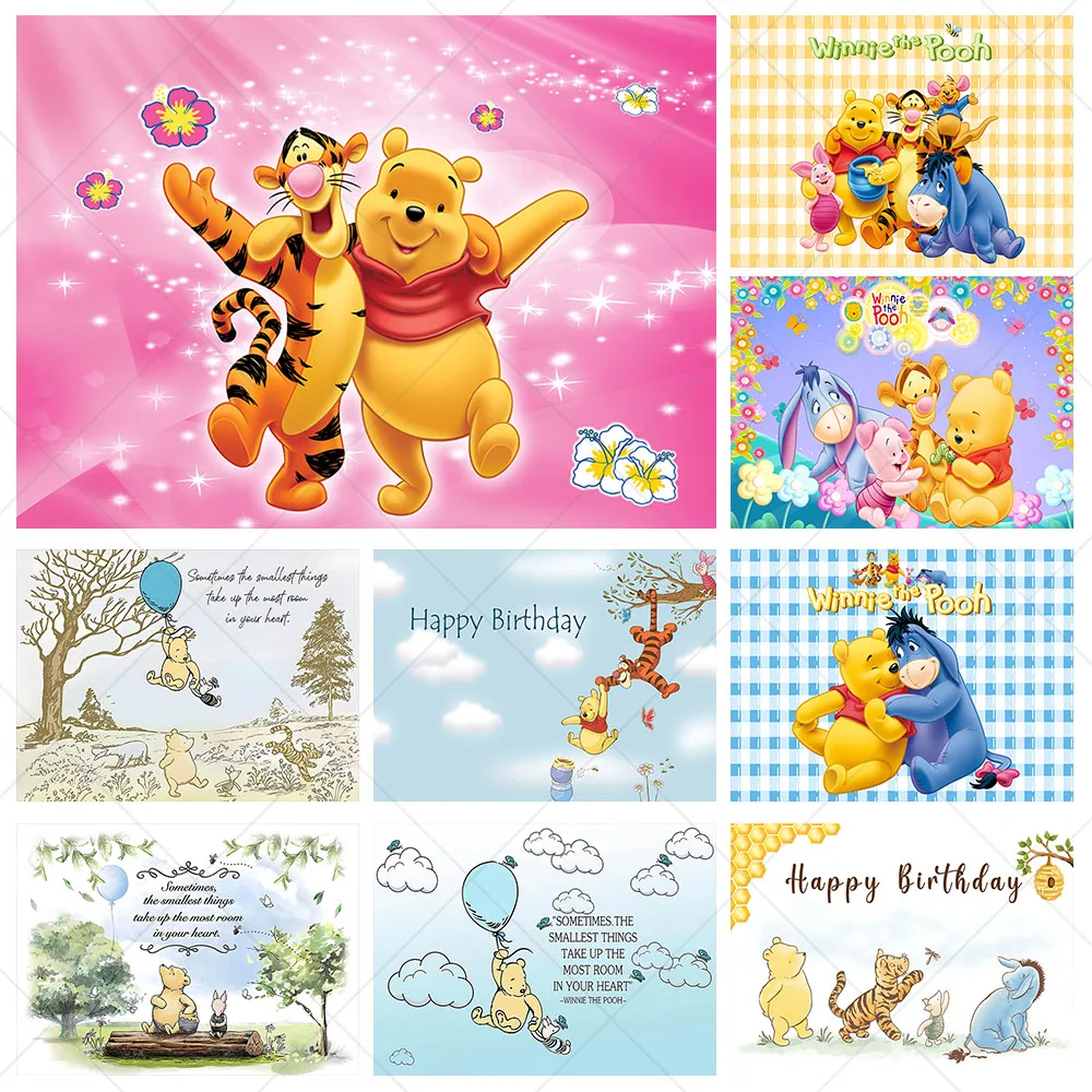 Disney Winnie the Pooh Backdrop Kids Birthday Decoration Background Bear Friend Tiger Vinyl Polyester Photography Decor Props