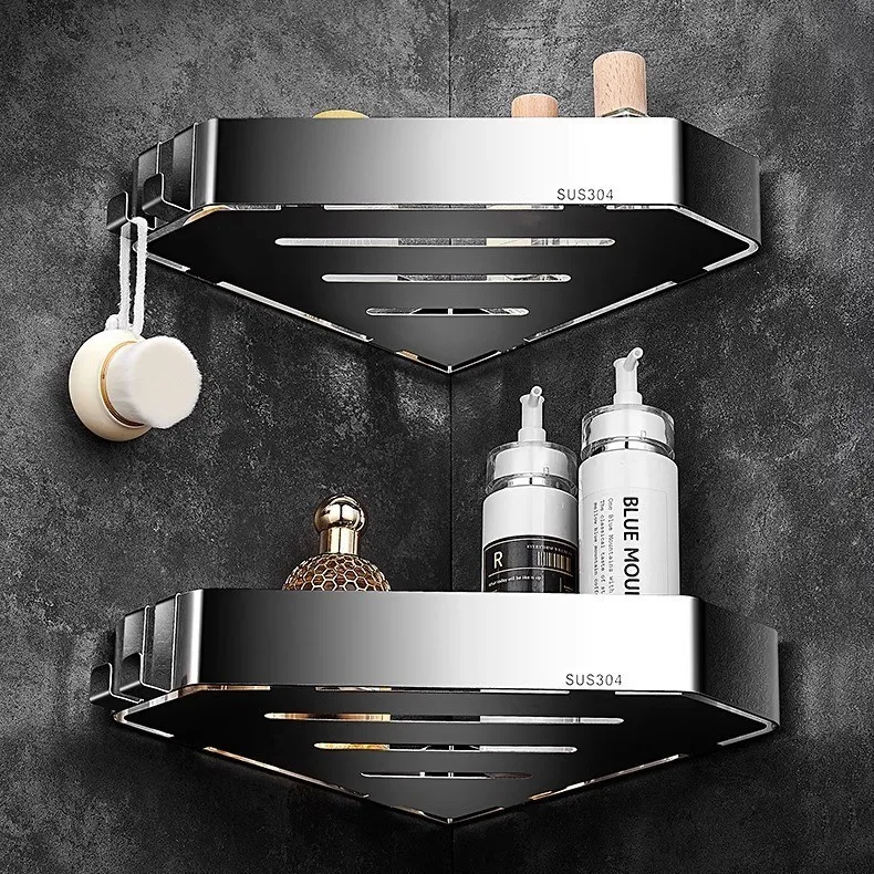 304 stainless steel corner triangle blue plate basket mesh basket bathroom pendant storage rack cosmetic rack  floating shelf
