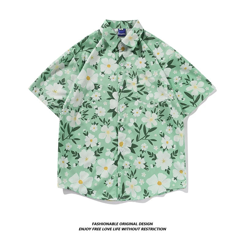 

Thai Vaion Sle Hawaiian irt Men's Casual Summer Cool Feeling Beach Print Couple's Flower irt Lazy Sle ort Sve