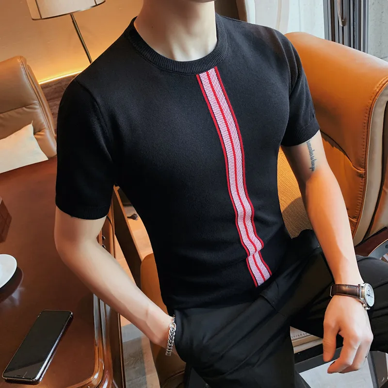 

2023 British style Men's Spring Summer Casual Short Sleeve Sweater/Male Slim Fit O-Neck Fashion Knitted Shirt Plus Size S-4XL