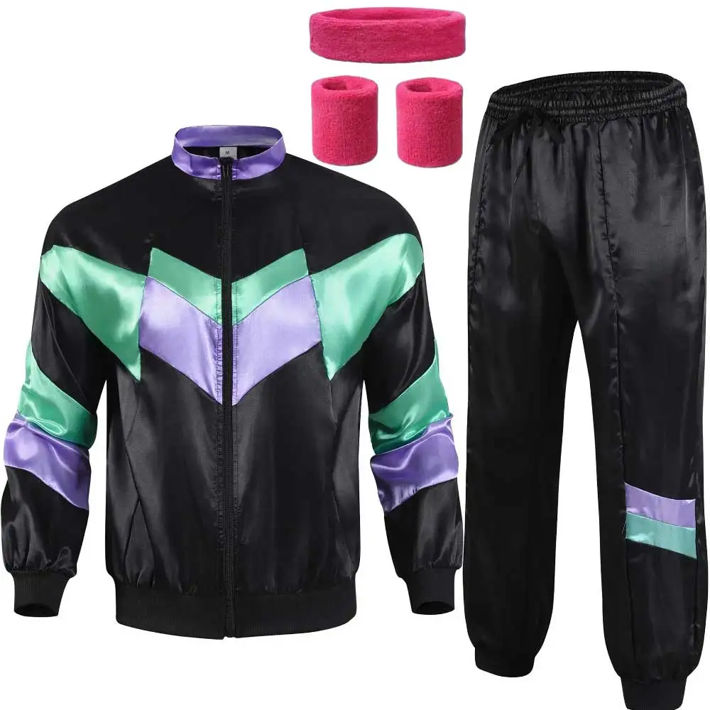 Erwachsenen Unisex Herren Damen 80er Jahre Shell Suit Kostüm Retro Trainingsanzug Halloween-Kostüm
