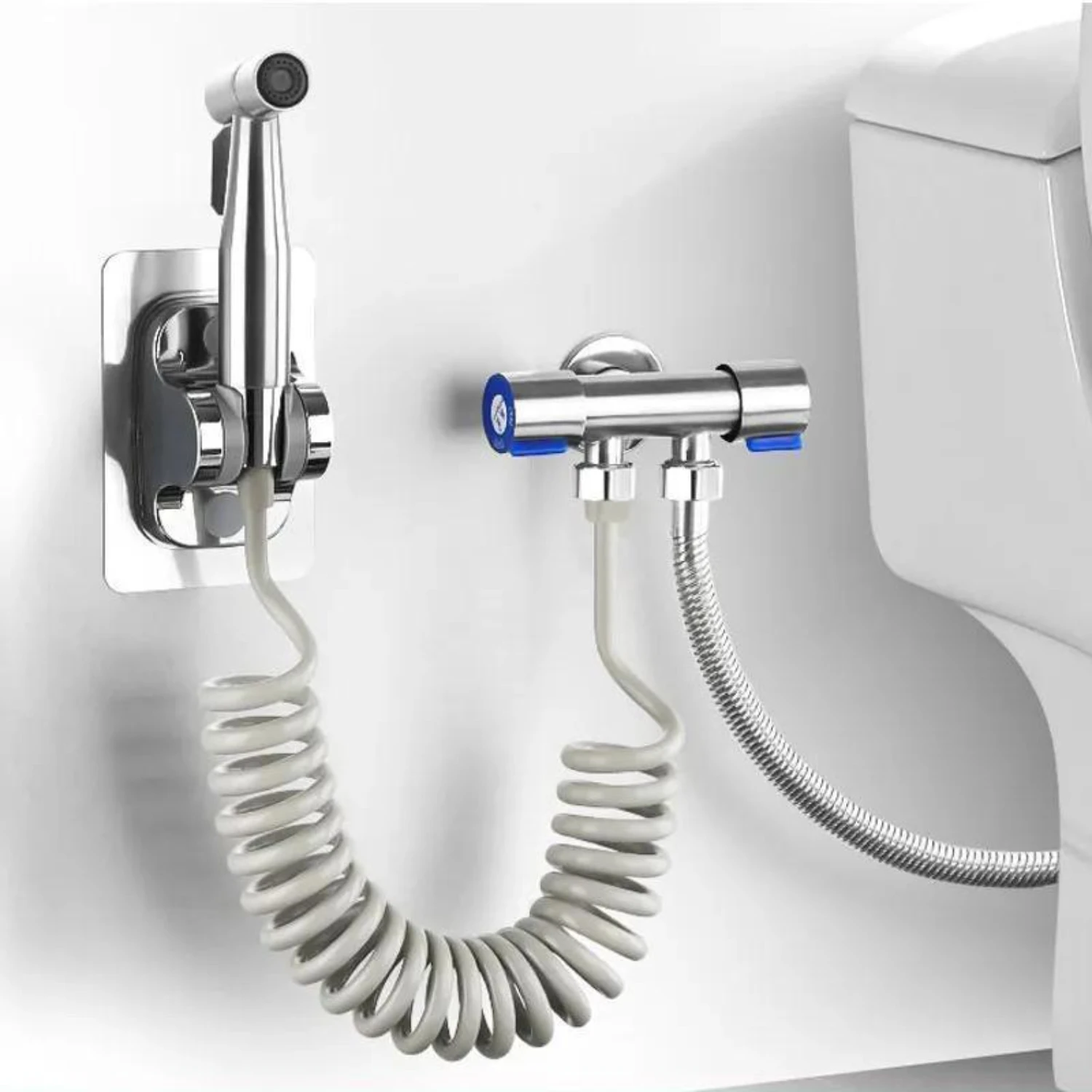 Handheld Toilet Bidet Sprayer Set, 304 Stainless Steel Shower Head With Self-Cleaning Nozzle, Wall-Mounted Brushed Finish, Plast