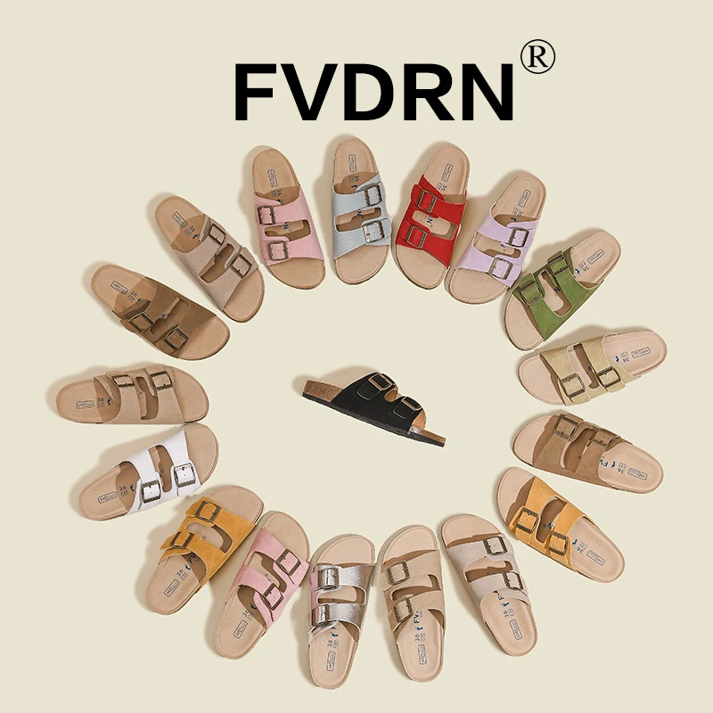 

3CM Women's Suede Mules Slippers Men Clogs Cork Insole Sandals With Arch Support Outdoor Beach Slides Home Shoes