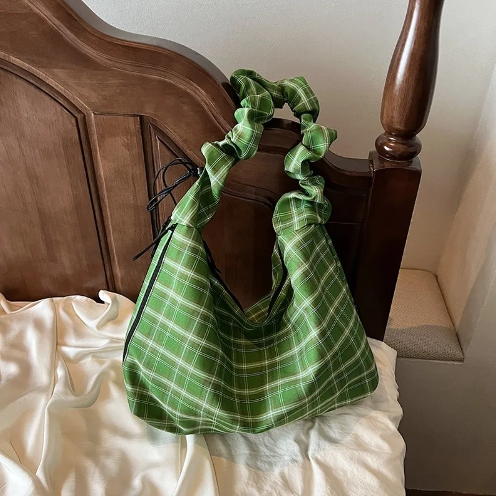 

Ins винтажная клетчатая сумка на плечо для отдыха, большая вместительная клетчатая сумка через плечо, японская повседневная женская большая сумка, сумка