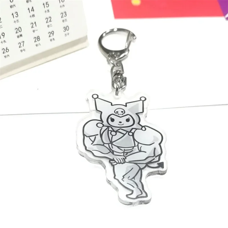 Anime Sanrio Figure Muscle Keychain Meaty Man Melody Kuromi Cinnamon Dog Hello Kitty Fitness Acrylic Bag Pendant Keychain Gifts