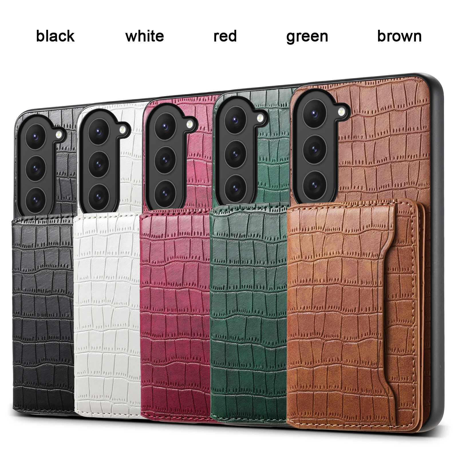 Luxury Crocodile Pattern Card Holder Case for Samsung Galaxy S23 S24 Plus Ultra FE A15 A25 A35 A55 5G Stand Bracket Cover