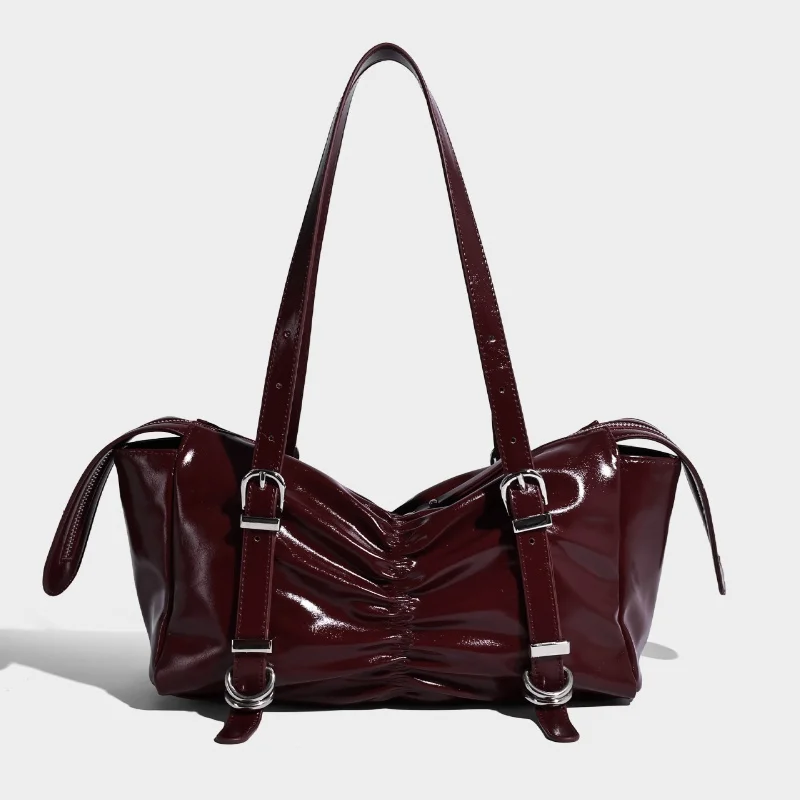 

Korean Style Oil Wax Leather Bow Belt Deco Shoulder Bag for Women Luxury Designer Handbag Casual Portable Crossbody Commuter Bag