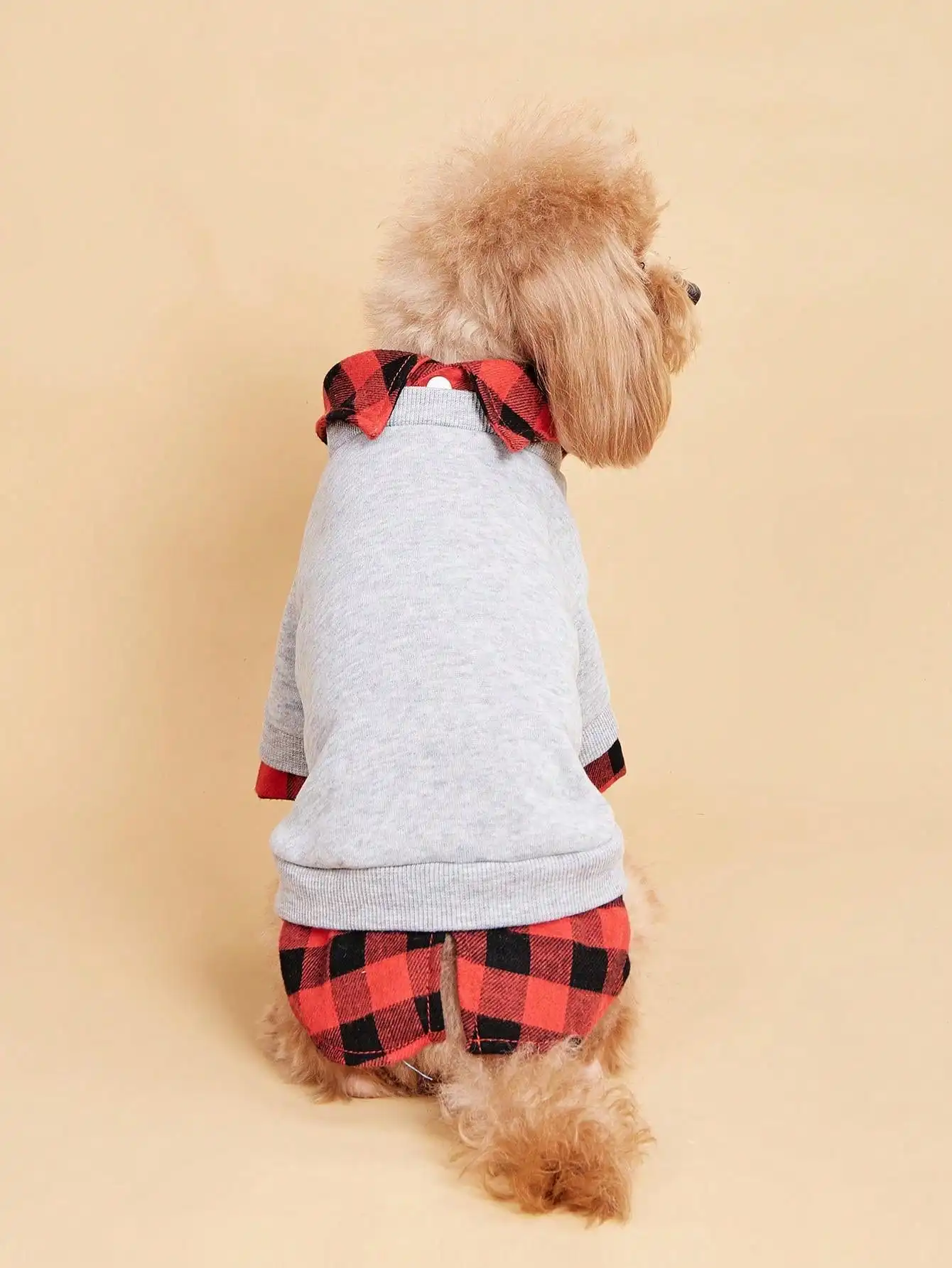 Dog quadruped clothes, fake two piece pet jumpsuit, red Haig collar dog clothes, spliced hoodie pet clothes