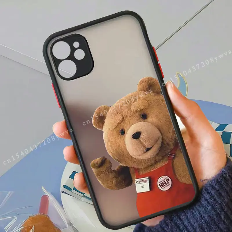 Teddy Bear Couple Cartoon Matte Phone Case For iPhone 13 Pro MAX 14 11 12 XS X XR 8 7 Plus Fashion Brand Shockproof Hard Cover