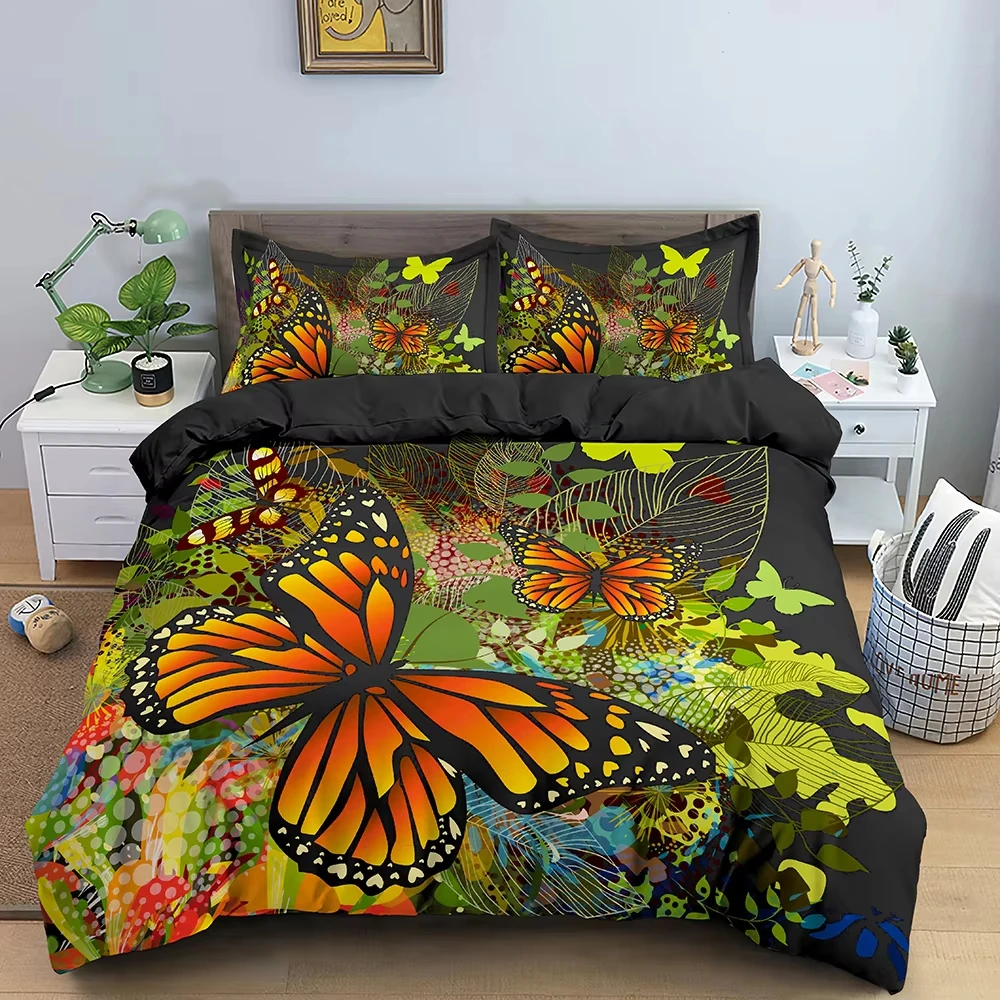 Butterfly Duvet Cover Wild Animal Comforter Cover Botanical Flower Bedding Set Minimalist Natural Aesthetics Quilt Cover Queen