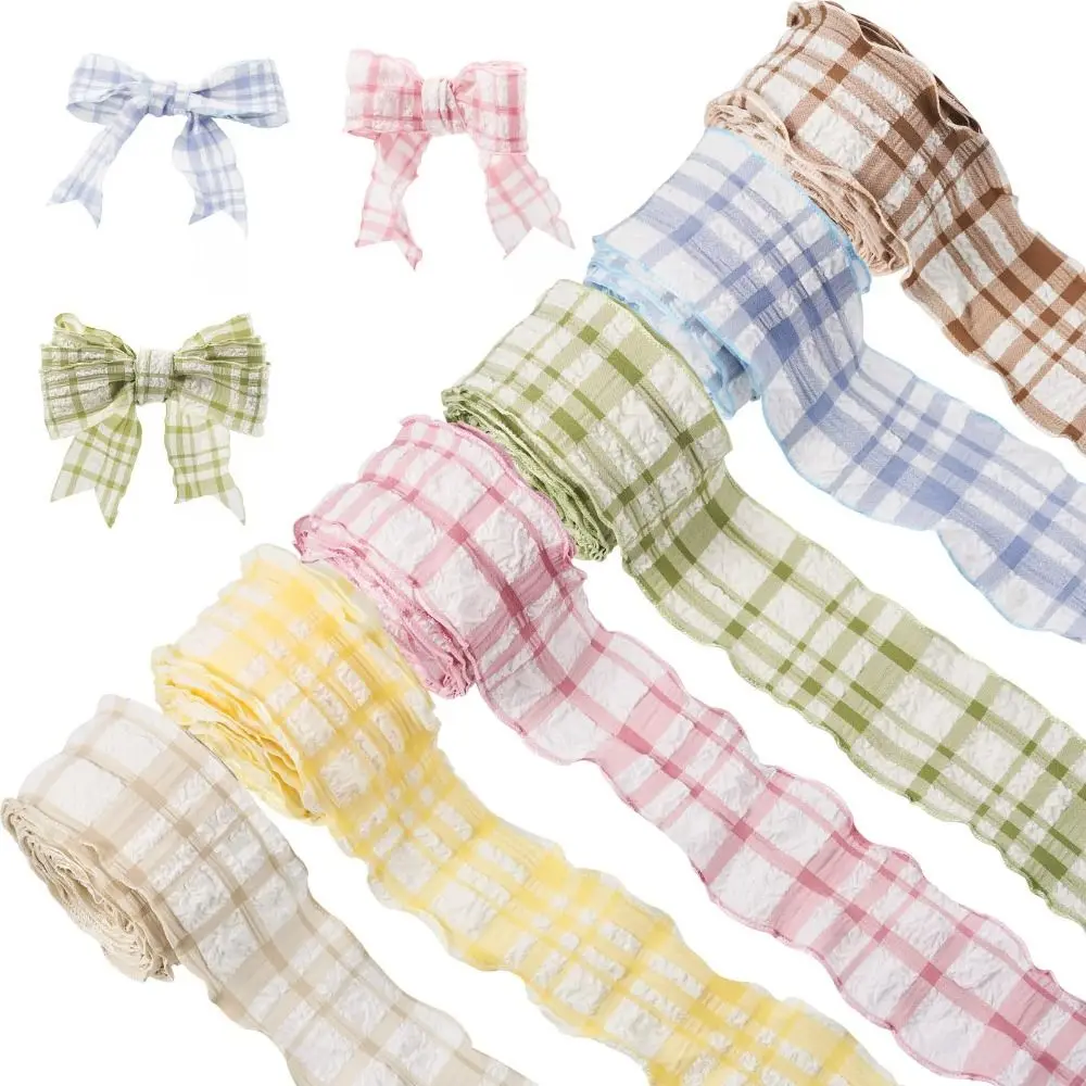 10 Yard Plaid Ribbon 4CM Width Reusable Roll of Satin Ribbon Gift Wrapping Bouquets Easy Cut Gingham Ribbons