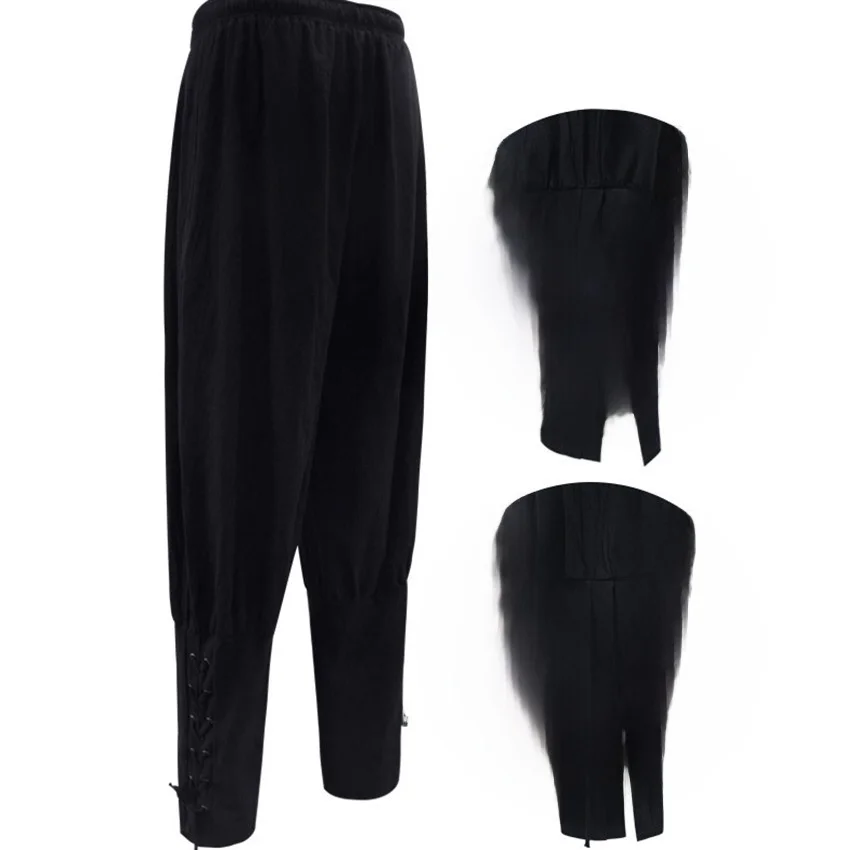 

New Medieval loween Stage Performance Loose Casual Long Pants Men's Retro Belted Color Loose Fit Trousers