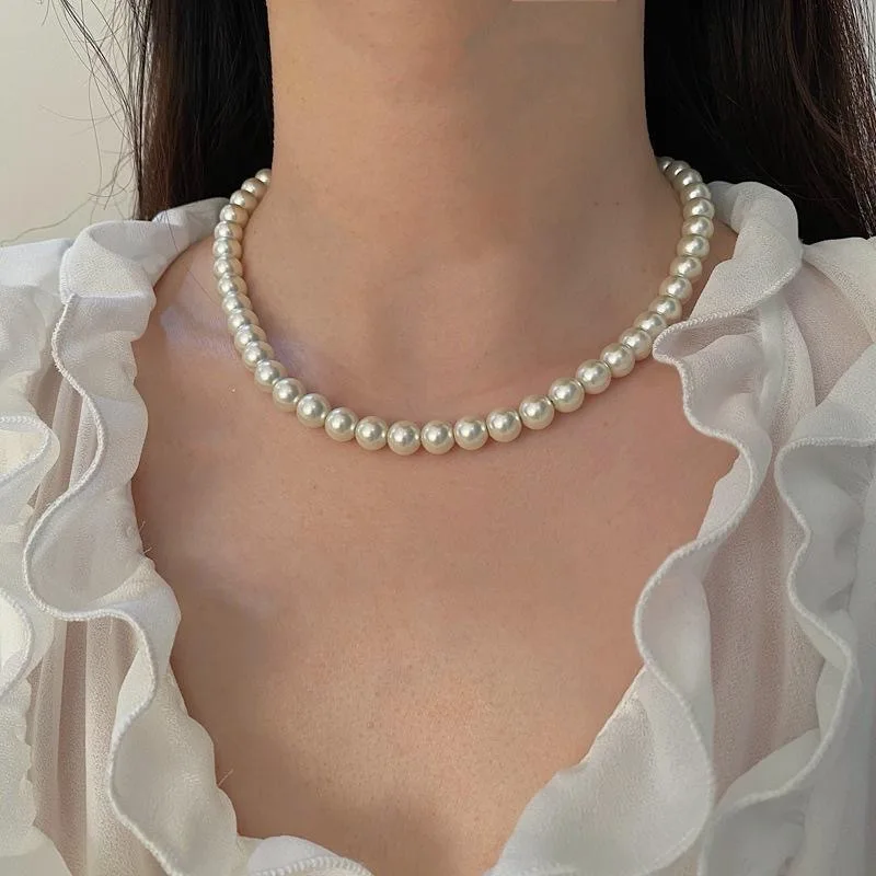 Bohemian Imitation Pearl Choker Necklace Statement Short Collar Clavicle Necklaces Women Jewelry 6mm/8mm/10mm