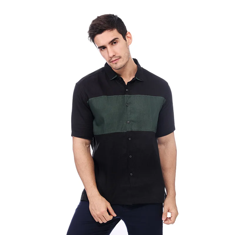 Camisas de lino para hombre, camisa informal de negocios, holgada, transpirable, de retales, de manga corta, con botones, a la moda, novedad de verano, 2024