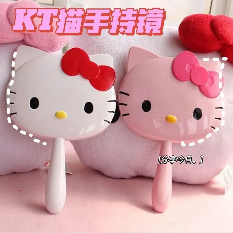 

Sanrio cute anime creative peripheral Hello Kitty kawaii cartoon girl heart hand in hand holding makeup mirror birthday gift