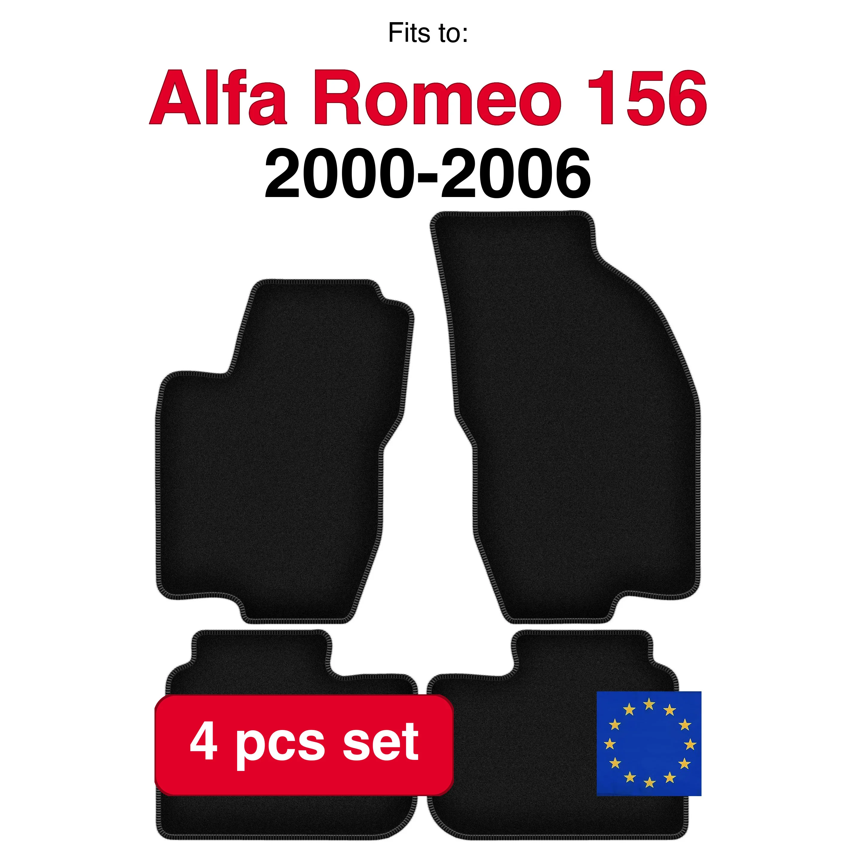 Velour tapijtset voor Alfa Romeo 156 sedan stationwagen (2000-2006) - Zwart (4 stuks) in de auto passende automattenset