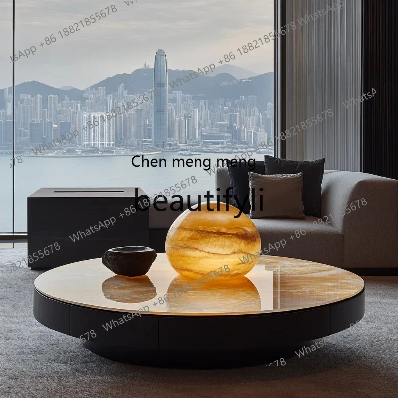 

GRound luminous jade coffee table natural marble luxury stone minimalist modern high-end villa living room light luxury home